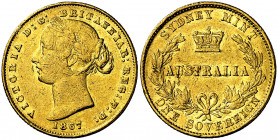 Australia. 1867. Victoria. Sydney. 1 libra. (Fr. 10) (Kr. 4). Sirvió como joya. AU. 7,95 g. BC+.