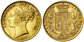Australia. 1877. Victoria. S (Sydney). 1 libra. (Fr. 11) (Kr. 6). Tipo "escudo". AU. 7,97 g. MBC-/MBC.