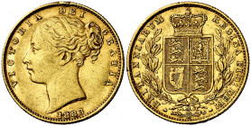 Australia. 1883. Victoria. M (Melbourne). 1 libra. (Fr. 12) (Kr. 6). Tipo "escudo". Golpecitos. AU. 7,96 g. MBC/MBC+.