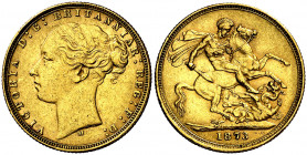 Australia. 1873. Victoria. M (Melbourne). 1 libra. (Fr. 16) (Kr. 7). Leves golpecitos. AU. 7,97 g. MBC+.