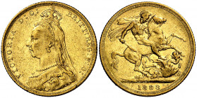 Australia. 1888. Victoria. M (Melbourne). 1 libra. (Fr. 20) (Kr. 10). AU. 7,92 g. MBC-.