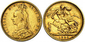 Australia. 1892. Victoria. M (Melbourne). 1 libra. (Fr. 20) (Kr. 10). AU. 7,93 g. MBC-/MBC.