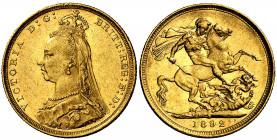 Australia. 1892. Victoria. S (Sydney). 1 libra. (Fr. 19) (Kr. 10). Golpecitos. AU. 7,98 g. MBC/MBC+.