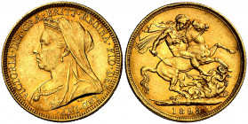 Australia. 1893. Victoria. M (Melbourne). 1 libra. (Fr. 24) (Kr. 13). Bonito color. AU. 7,98 g. MBC/MBC+.