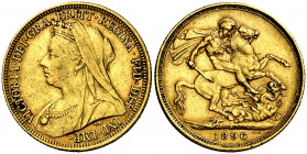 Australia. 1896. Victoria. S (Sydney). 1 libra. (Fr. 19) (Kr. 10). Golpecitos. AU. 7,95 g. MBC.