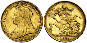 Australia. 1899. Victoria. S (Sydney). 1 libra. (Fr. 19) (Kr. 10). Golpecitos. AU. 7,96 g. MBC+.