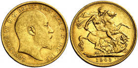 Australia. 1903. Eduardo VII. S (Sydney). 1 libra. (Fr. 32) (Kr. 15). AU. 7,95 g. MBC.
