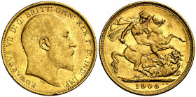 Australia. 1904. Eduardo VII. S (Sydney). 1 libra. (Fr. 32) (Kr. 15). Golpecitos. AU. 7,97 g. MBC/MBC+.
