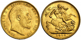Australia. 1905. Eduardo VII. S (Sydney). 1 libra. (Fr. 32) (Kr. 15). AU. 7,98 g. MBC/MBC+.