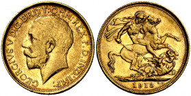 Australia. 1913. Jorge V. S (Sydney). 1 libra. (Fr. 38) (Kr. 29). Golpecitos. AU. 7,97 g. MBC/MBC+.