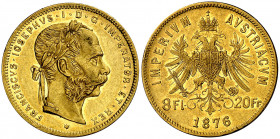 Austria. 1876. Francisco José I. 8 florines / 20 francos. (Fr. 502) (Kr. 2269). AU. 6,41 g. MBC+.