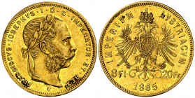 Austria. 1885. Francisco José I. 8 florines / 20 francos. (Fr. 502) (Kr. 2269). AU. 6,43 g. MBC+.