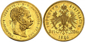 Austria. 1886. Francisco José I. 8 florines / 20 francos. (Fr. 502) (Kr. 2269). AU. 6,42 g. MBC+.