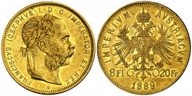 Austria. 1889. Francisco José I. 8 florines / 20 francos. (Fr. 502) (Kr. 2269). AU. 6,41 g. EBC-.
