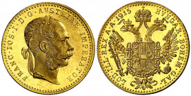 Austria. 1915. Francisco José I. 10 coronas. (Fr. 509R) (Kr. 2818). Reacuñación. AU. 3,49 g. S/C.