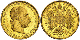 Austria. 1893. Francisco José I. 20 coronas. (Fr. 504) (Kr. 2806). Rayitas. AU. 6,76 g. MBC+/EBC-.