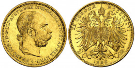 Austria. 1896. Francisco José I. 20 coronas. (Fr. 504) (Kr. 2806). AU. 6,77 g. EBC.