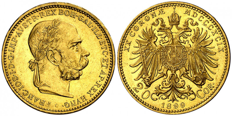 Austria. 1899. Francisco José I. 20 coronas. (Fr. 504) (Kr. 2806). AU. 6,77 g. E...