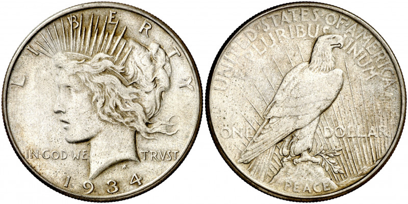 Estados Unidos. 1934. Filadelfia. 1 dólar. (Kr. 150). Escasa. AG. 26,64 g. EBC-....