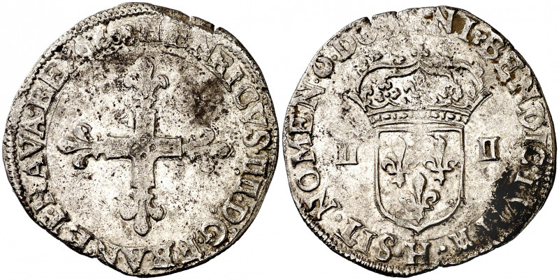 Francia. 1608. Enrique IV. H (La Rochelle). 1/4 de ecu. (D. 1222). AG. 9,70 g. M...