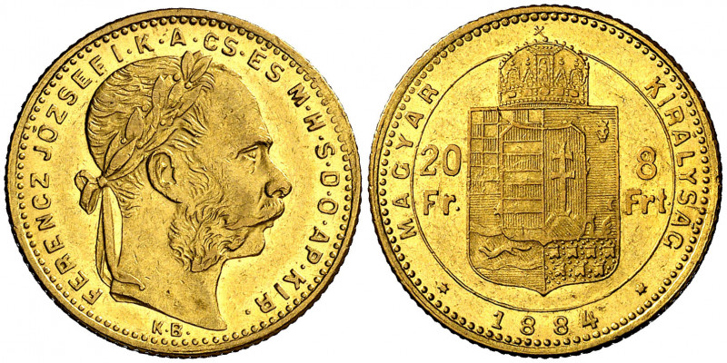 Hungría. 1884. Francisco José I. KB (Kremnitz). 8 florines / 20 francos. (Fr. 24...