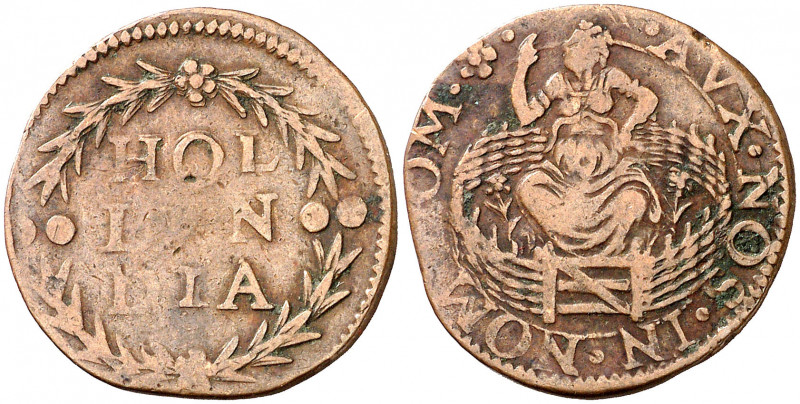 Países Bajos. Holanda. s/d (1590-1598). 1 duit. CU. 3,63 g. MBC/MBC-.