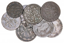 Lote de 8 monedas de cobre de la ceca de Jubia. 6 de Fernando VII y 2 de Isabel II. A examinar. BC-/MBC.