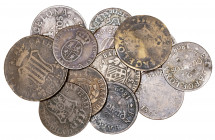 Lote de 13 monedas de cobre acuñadas en Barcelona, 6 de la Catalunya Napoleónica y 7 de Fernando VII. RC/MBC.