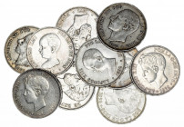 1871 a 1898. 5 pesetas. Lote de 10 monedas. A examinar. MBC-/MBC+.