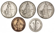 Asturias y León. 50 céntimos, 1 y 2 (tres) pesetas. Lote de 5 monedas. A examinar. MBC+/EBC.