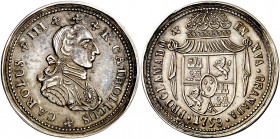 1759. Carlos III. Nueva Granada. Proclamación. Fantasía acuñada con posterioridad. Plata. 35,40 g. Ø44 mm. MBC+.