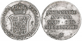 1833. Isabel II. Madrid. Proclamación. (Ha. 22) (V. 750) (V.Q. 13371) (Ruiz Trapero 589). Plata. 2,91 g. Ø19 mm. MBC+.
