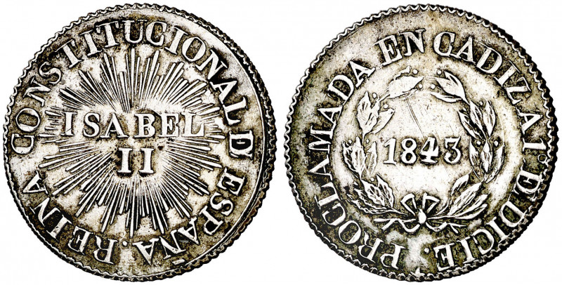 1843. Isabel II. Cádiz. Mayoría de edad. (Ha. 4) (V. 780) (V.Q. 13412) (Ruiz Tra...