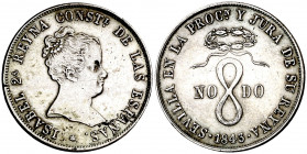 1843. Isabel II. Sevilla. Mayoría de edad. (Ha. 17) (V. 792) (V.Q. 13425) (Ruiz Trapero 646). Plata. 6,05 g. Ø23 mm. MBC+.