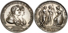 1802. Carlos IV. Visita de los reyes a Barcelona. (V. 193) (V.Q. 14161) (Ruiz Trapero 307-308). Grabador: Sellent. Golpes en canto. Plata. 50,38 g. Ø4...