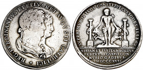 1816. Matrimonio de Fernando VII con María Isabel de Braganza. (V. 323) (V.Q. 14213) (Ruiz Trapero 475-476) Golpecitos. Plata. 17,84 g. Ø34 mm. MBC-....