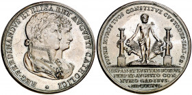 1816. Cádiz. Matrimonio de Fernando VII con María Isabel de Braganza. (V. 324) (V.Q. 14213 var. metal) (Ruiz Trapero 477). Rayitas. Bronce. 19,86 g. Ø...