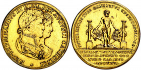 1816. Cádiz. Matrimonio de Fernando VII con María Isabel de Braganza. (V. 324 var) (V.Q. 14213 var. metal) (Ruiz Trapero 477 var). Golpecitos. Bronce ...