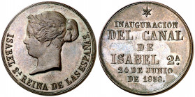 1858. Isabel II. Inauguración del Canal de Lozoya. (V. 804) (V.Q. 14338) (Ruiz Trapero 694). Bronce. 7,22 g. Ø23 mm. EBC.