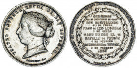 1860. Isabel II. Guerra de África contra Marruecos. (V.Q. 14345). Grabador: Massonet. Golpes. Metal blanco. 51,82 g. Ø50 mm. BC+/MBC-.