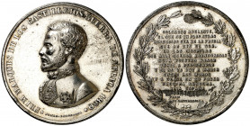 1860. Barcelona. Prim, Marqués de los Castillejos. Guerra de África. (Cru.Medalles 319c) (V.Q. 14348) (V. 809). Grabador: Pomar. Nombre de la reina bo...