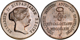 1862. Isabel II. Sevilla. Visita real. (V. 434) (V.Q. 14359 var. metal) (Ruiz Trapero 731). Impurezas en reverso. Bella. Bronce. 28,19 g. Ø37 mm. (EBC...