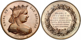 1865. Isabel II. Cesión del patrimonio real. (V. 450) (V.Q. 14366) (Ruiz Trapero 751). Grabadores: Carrasco y Pacheco. Golpecito. Bella. Bronce. 101,5...