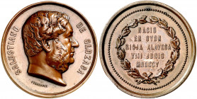 s/d (1868). Salustiano de Olozaga (1805-1873). Político y abogado. (V. 826) (V.Q. 14375). Grabador: Fernández. En canto "CUIVRE". Golpecito. Bronce. 4...