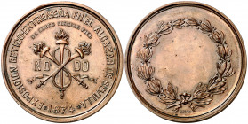 1874. Sevilla. Exposición bético-extremeña en el Alcázar. Grabador: J. López. Bronce. 73,55 g. Ø53 mm. EBC-.