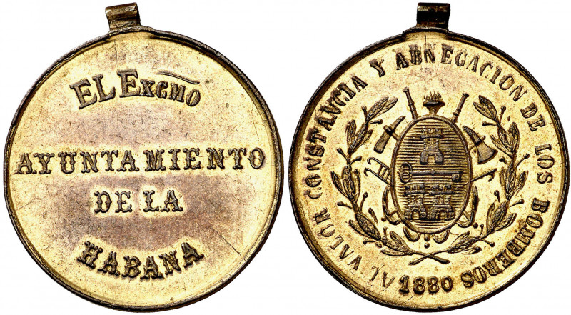 1880. La Habana. Al valor, constancia y abnegación de los bomberos. Con anilla. ...