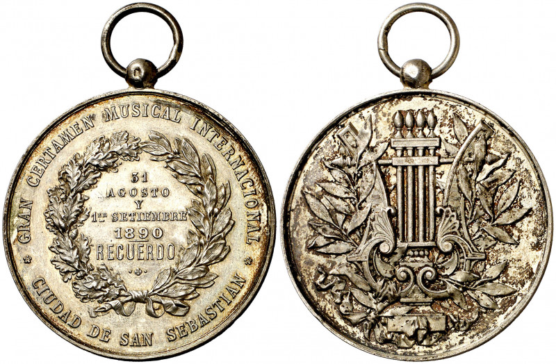 1890. San Sebastián. Gran Certamen Musical Internacional. Con anilla. Metal blan...