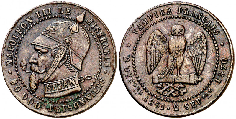 Francia. 1870. Napoleón III. Módulo 5 céntimos. (Coll. 44). Jetón de fantasía ri...