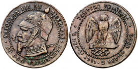 Francia. 1870. Napoleón III. Módulo 5 céntimos. (Coll. 44). Jetón de fantasía ridiculizando al "Vampiro francés" por la derrota de Sedán. CU. 5,70 g. ...