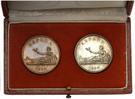 1968. Estuche con las reproducciones en cobre y plata de la medalla que sirvió como prueba del duro de 1869. S/C.